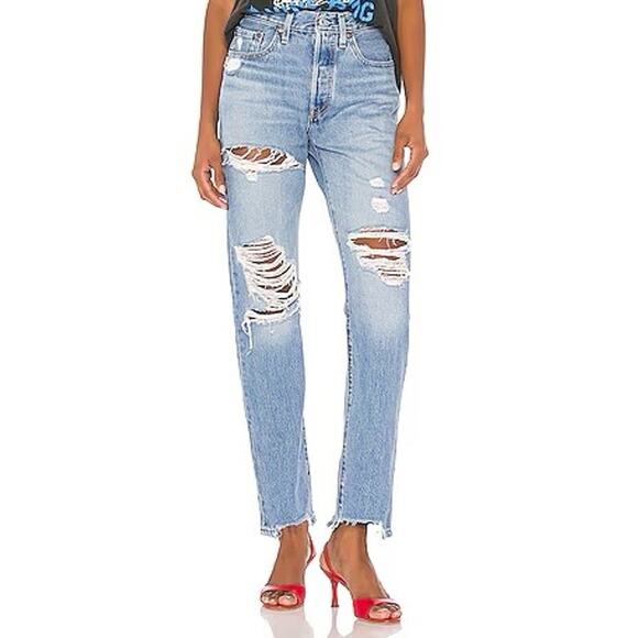 Levi’s 501 Straight Distressed Raw Hem Jeans Luxor Street - Picture 1 of 13